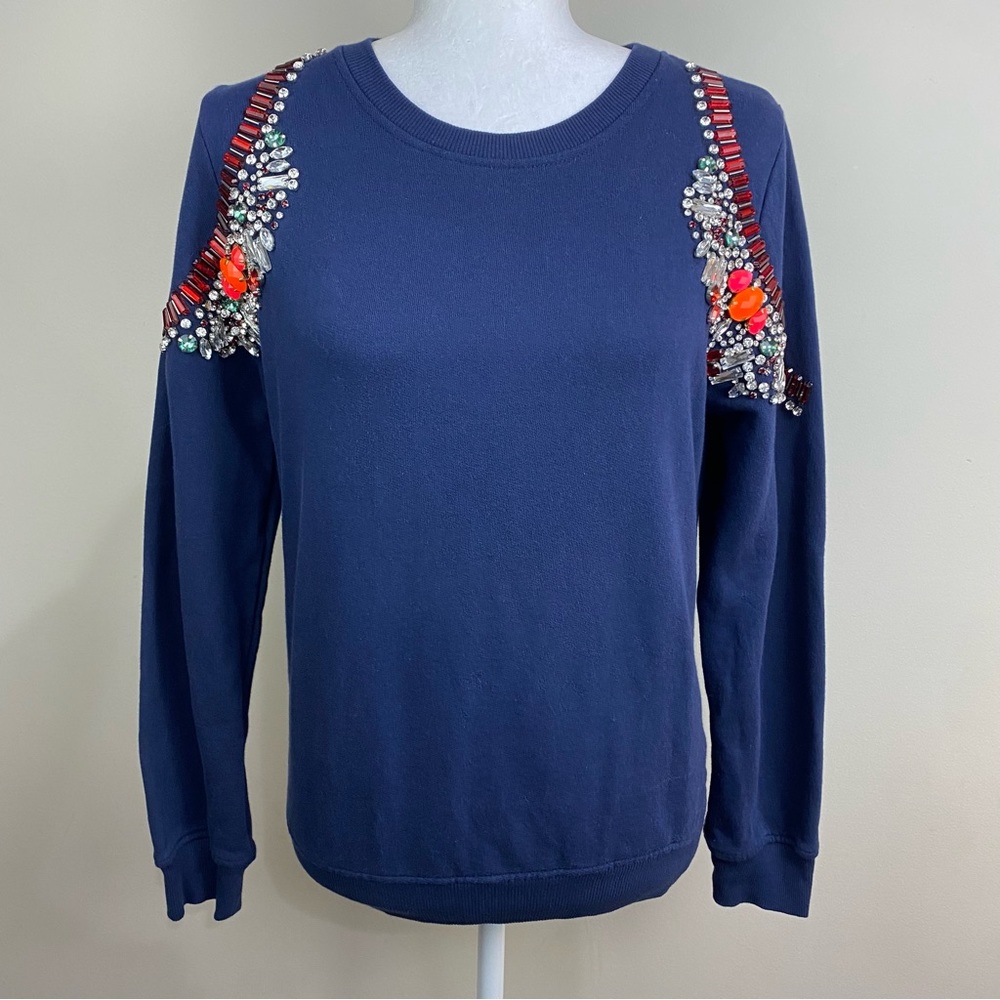 ❤️❤️❤️ Hemant & Nandita Navy Jeweled Sweatshirt Size Small